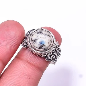 K2 Blue Azurite - Pakistan Solitaire Gemstone 925 Sterling Silver Ring s.6 Sku4 - Picture 1 of 2