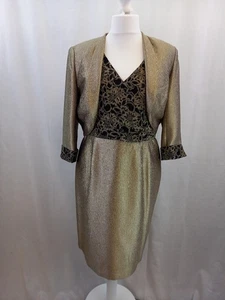 Precis Dress Size 18 & Jacket 16 Set Black Gold Floral Mother of the Bride Ex Co - Picture 1 of 22