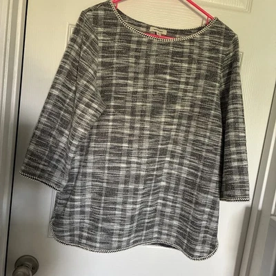 Max Studio Textured Top Black White 3/4 Sleeves Round Neck Size Large - Image 1 of 4