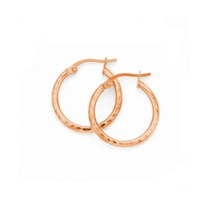 9CT ROSE GOLD 2MM X 15MM DIAMOND-CUT HOOP EARRINGS - NEW IN BOX - Picture 1 of 4