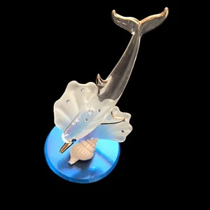 Vtg Glass Baron Dolphin on Blue Coral Figurine Atop a Beveled Mirror NWT 3.5”T - Picture 1 of 9