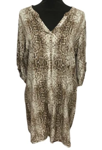 Worthington XL Shirt Kleid Schlangendruck Boa V-Ausschnitt Rolle Tab Ärmel braun - Bild 1 von 11