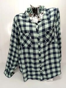 ALC Woman kariertes LS Damenhemd Oberteil Größe 3X Plus aquamarinblau - Bild 1 von 5