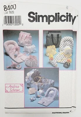 Simplicity 8400 Infant Basket Cover Rattle Hat Diaper Bag Sewing Pattern - Image 1 of 3