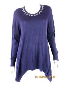 SIMPLY VERA BY VERA WANG SZ PXL Cotton/Viscose Eggplant Pullover Tunic Sweater - Picture 1 of 12