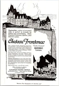 PRINT AD 1919 Canadian Pacific Hotels Quebec City Chateau Frontenac 6 x 9 - Picture 1 of 3