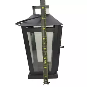 9" Black metal and glass lantern ~ Hanging or stand alone ~ votive ~ little rust - Picture 1 of 9