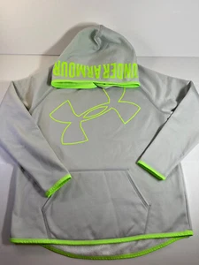 Under Armour Youth XL 40”c Storm1 Coldgear Hoodie Gray Neon Green Loose EUC! - Picture 1 of 9