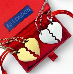 Personalized Heart Name Date Necklace - Custom Engraved Jewelry Gift 2 Necklaces - Picture 1 of 10