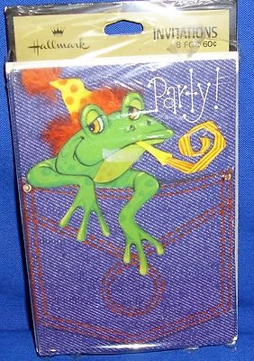 Hallmark Fiesta de Cumpleaños Invitaciones Rana Verde en Jeans Bolsillo Paquete de 8 Nuevo en Paquete  Foto 1 de 2