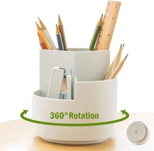 360 degree rotating pen holder with 3 layers for office desk organiser (White) - Picture 1 of 7