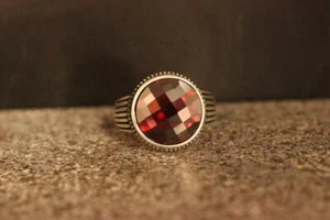 Handmade Vintage Round Shape Deep Red Ruby In 935 Real Silver Solitaire Men Ring - Picture 1 of 6