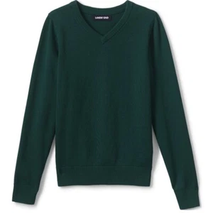 LANDS' END SCHOOL UNIFORM LITTLE BOY COTTON MODAL  FINE GAUGE V-NECK SWEATER - Picture 1 of 8