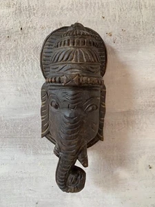 Indian God Ganesha Antique Wooden Lord Ganpati Face For Home Handmade Figurine - Picture 1 of 11