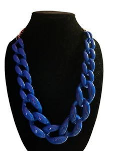 Vintage 80’s Blue Chunky Acrylic Chain Necklace - Picture 1 of 5