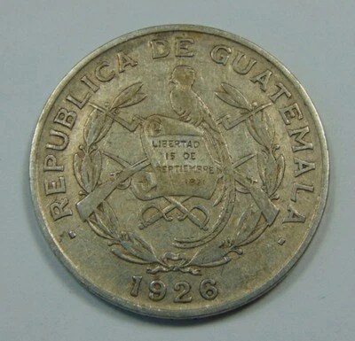 1926 GUATEMALA 1/4 QUETZAL .720 SILVER COIN  - Image 1 of 2