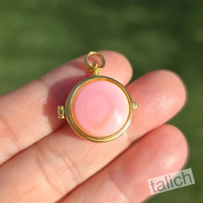 18K Gold Plated Sterling Silver Pink Conch Shell Floral Cutout Locket Pendant - Image 1 of 4