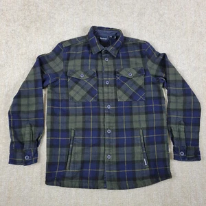 Barbour Boys Flannel Shirt XL (12/13) Blue Green Tartan Plaid Jacket Button Up - Picture 1 of 11