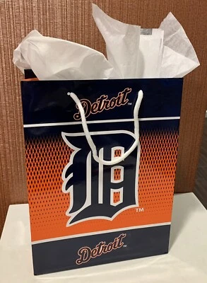 Detroit Tigers Oficial 13 X 10 Pulgadas Brillante Bolsa de Regalo ¡Con Papel de Regalo Blanco! Foto 1 de 2