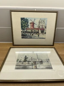 Zwei alte französische Drucke 40er Jahre Impressionist Gemälde von Moulin Rouge Paris - Bild 1 von 16