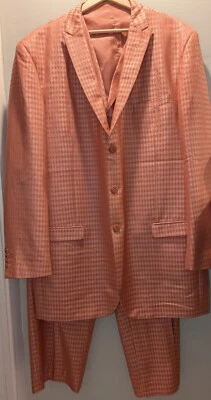 EJ Samuel Orange Check 3 Piece Vest Suit Men's 46L Pants 38x30 EUC - Image 1 of 4