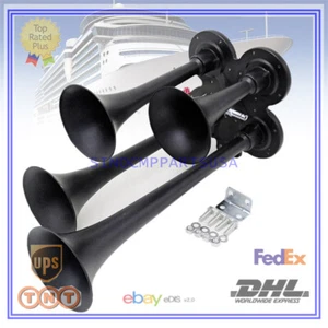 Cuerno de aire de tren negro 12V/24V 300DB 4 trompetas enchapadas para sonido fuerte de camión/automóvil - Imagen 1 de 7