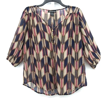 Camisa Top Henley Transparente Manga 3/4 Negra Mediana Muñeca Living Para Mujer Foto 1 de 4