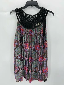 Moulinette Soeurs Womens Small Dress Black Crochet Neck Multi Print Shift - Picture 1 of 7
