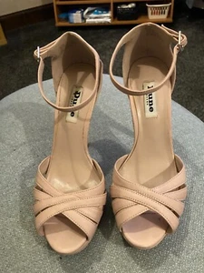BEIGE HIGH HEELED LEATHER SANDALS FROM DUNE - SIZE 4 - Picture 1 of 6