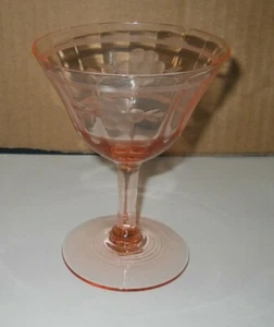 ANTIQUE TIFFIN PINK NEEDLE ETCHED FLOWER GLASS SHERBET STEM WARE 4 1/2'' TALL - Picture 1 of 6