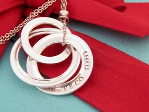 Tiffany & Co Silver 1837 Triple Interlocking Necklace 17" - Picture 1 of 9