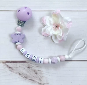 Catenella Ciuccio Nuckelkette IN Silicone con Nome Desiderato Lilla Rosa - Bild 1 von 1