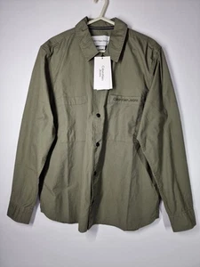 Camisa Jeans Calvin Klein Polvorienta Oliva L Calce Relajado 100% Algodón Nueva con Etiquetas Para Hombres - Imagen 1 de 12