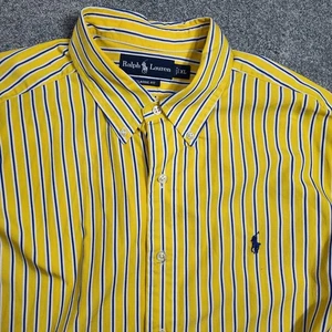 Ralph Lauren Shirt Mens XL Yellow Blue Striped Button Down Classic Fit Oxford - Picture 1 of 13