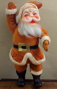 Vintage 9" beflockt winkende Weihnachtsmann Figur Weihnachtsdeko MCM mit Kunststoffgesicht - Bild 1 von 6