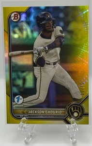 Jackson Chourio 2022 Bowman Draft 1st Edition Chrome Yellow Refractor /75! - Picture 1 of 3