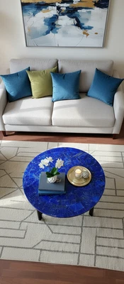 Lapis Lazuli Round Coffee Table Top – Natural Blue Gemstone Table – Luxury Decor - Image 1 of 3