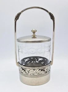 WMF GERMAN JUGENDSTIL SILVER PLATE & ETCHED GLASS BISCUIT BARREL c1910 - Picture 1 of 9