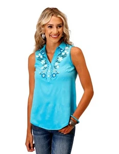 Roper Western Shirt Womens Tank Turquoise 03-052-0565-0576 BU - Picture 1 of 2