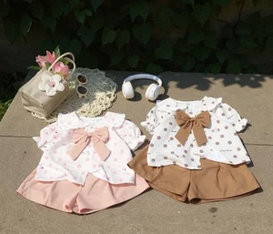 Girls Cute Comfy Outfit | Bow Top & Shorts | Multicolor| Summer Essential - Picture 1 of 4