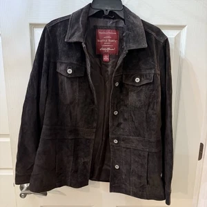 Vtg Eddie Bauer Seattle Suede Jacket Womens L Dark Brown Pockets Western Trucker - Picture 1 of 14