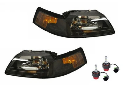 1999-2004 Ford Mustang GT, V6 & Cobra Headlights Amber Sides w/ 9007 LED Bulbs - Image 1 of 2