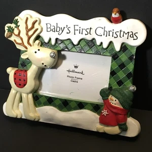 Vintage Hallmark Babys erste Weihnachten Fotorahmen Rentier Schneemann Vogel 5x4 kein Jahr - Bild 1 von 6