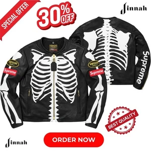 Supreme Vanson Leathers Skeleton Jacket Black Biker Leather jacket - Picture 1 of 13