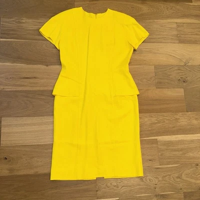 Vintage Talbots Albert Nipon Yellow Dress 14 Peplum Linen Blend USA Union - Image 1 of 4