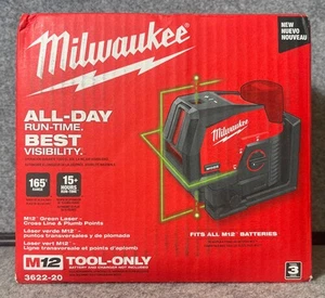 New Milwaukee 3622-20 M12 Green Laser - Cross Line & Plumb Points Tool Only - Picture 1 of 6