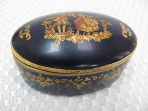 Vintage ovale kobaltblaue Limoges Frankreich Schmuckschatulle umwerbendes Paar - Bild 1 von 4