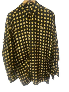 Versace Men’s Classic V2 Black & Yellow Silk Sun Shirt Button Up Medium - Picture 1 of 5