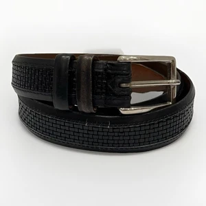 Allen Edmonds Leder Schwarz Gürtel Herren 40 Gewebte Intarsien Silber Hardware Hergestellt in den USA - Bild 1 von 8