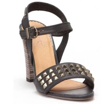 DIESEL 36 Cuir Desir Soleil Studded Sandal Block Heel Black Leather Ankle Strap - Image 1 of 4
